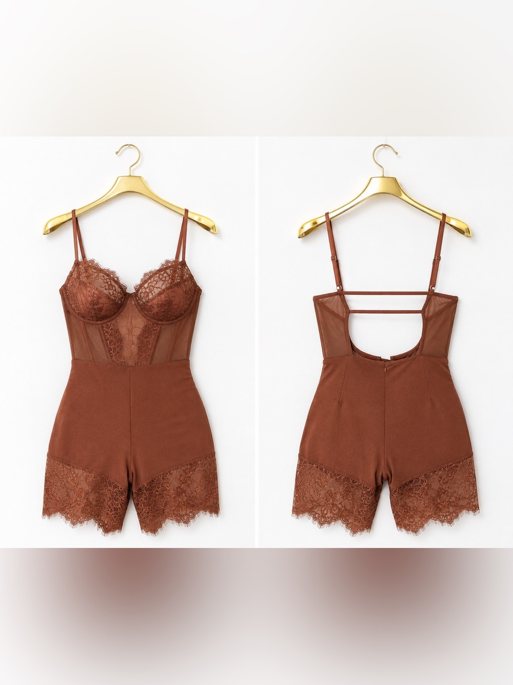 Fashion Nova Brown Lace Romper – Size Small - Picture 5 of 5